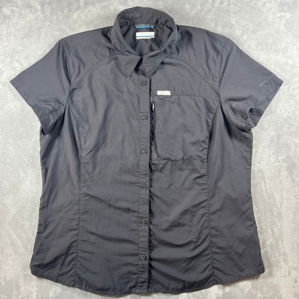 Columbia Womens XL Silver Ridge Short Sleeve Hiking Shirt Black Vented